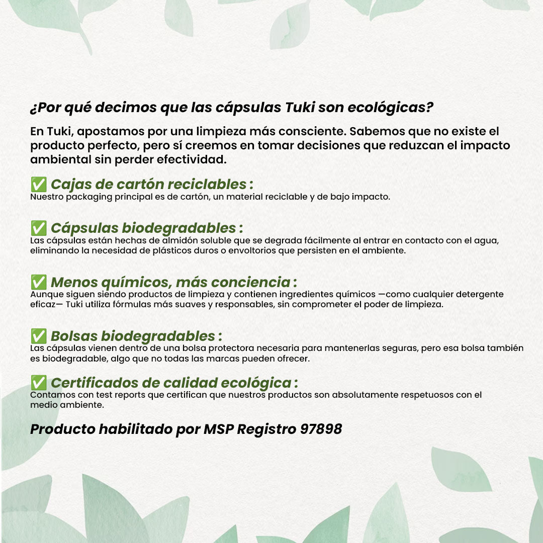 Capsulas Tuki Ecológicas ♻️ 2en1 con Jabón y Suavizante