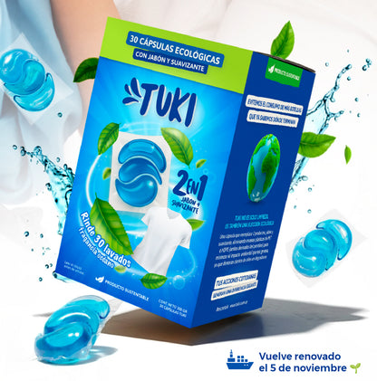 Capsulas Tuki Ecológicas ♻️ 2en1 con Jabón y Suavizante
